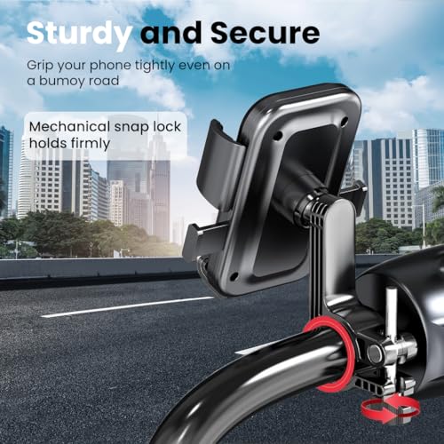 ZORBES® Mobile Holder for Bikes with One Click Locking, 360 ° Rotatable Phone Mount, Mirror Fitting Style, Anti-Shake-Firm Grip, Mobile Holder for Scooty, Activa, Jupiter, Electric Scooters & Bikes ZORBES® Mobile Holder for Bikes with One Click Locking, 360 ° Rotatable Phone Mount, Mirror Fitting Style, Anti-Shake-Firm Grip, Mobile Holder for Scooty, Activa, Jupiter, Electric Scooters & Bikes